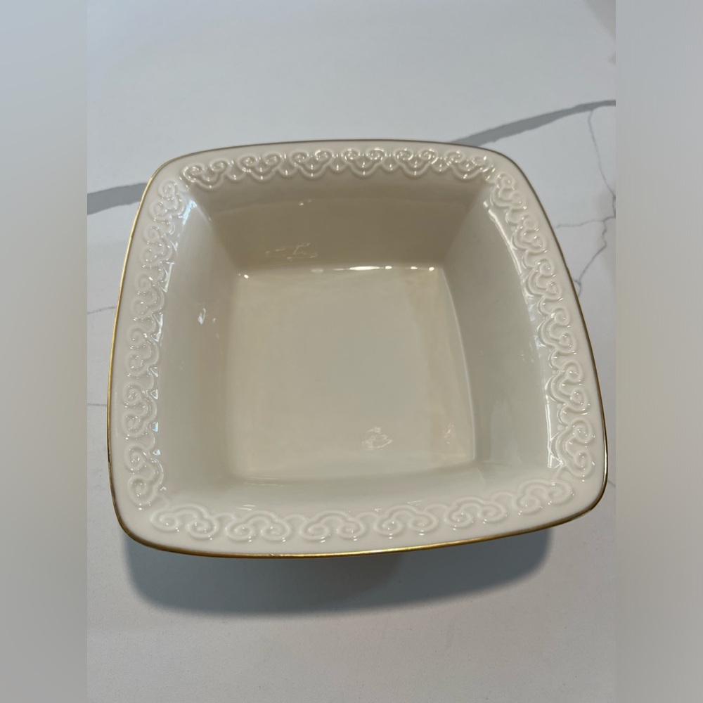 Vintage Lenox Ivory Persian Collection Square Footed Bowl w/ 24k Gold Trim